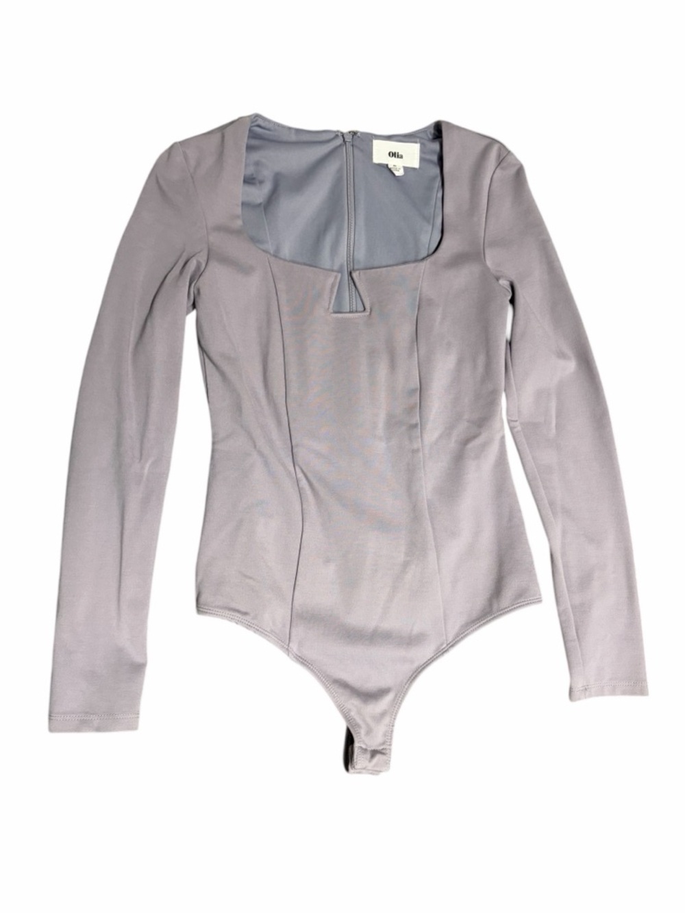 Olia Lavender Square Neck Bodysuit Long Sleeve Stretch Fitted Top M